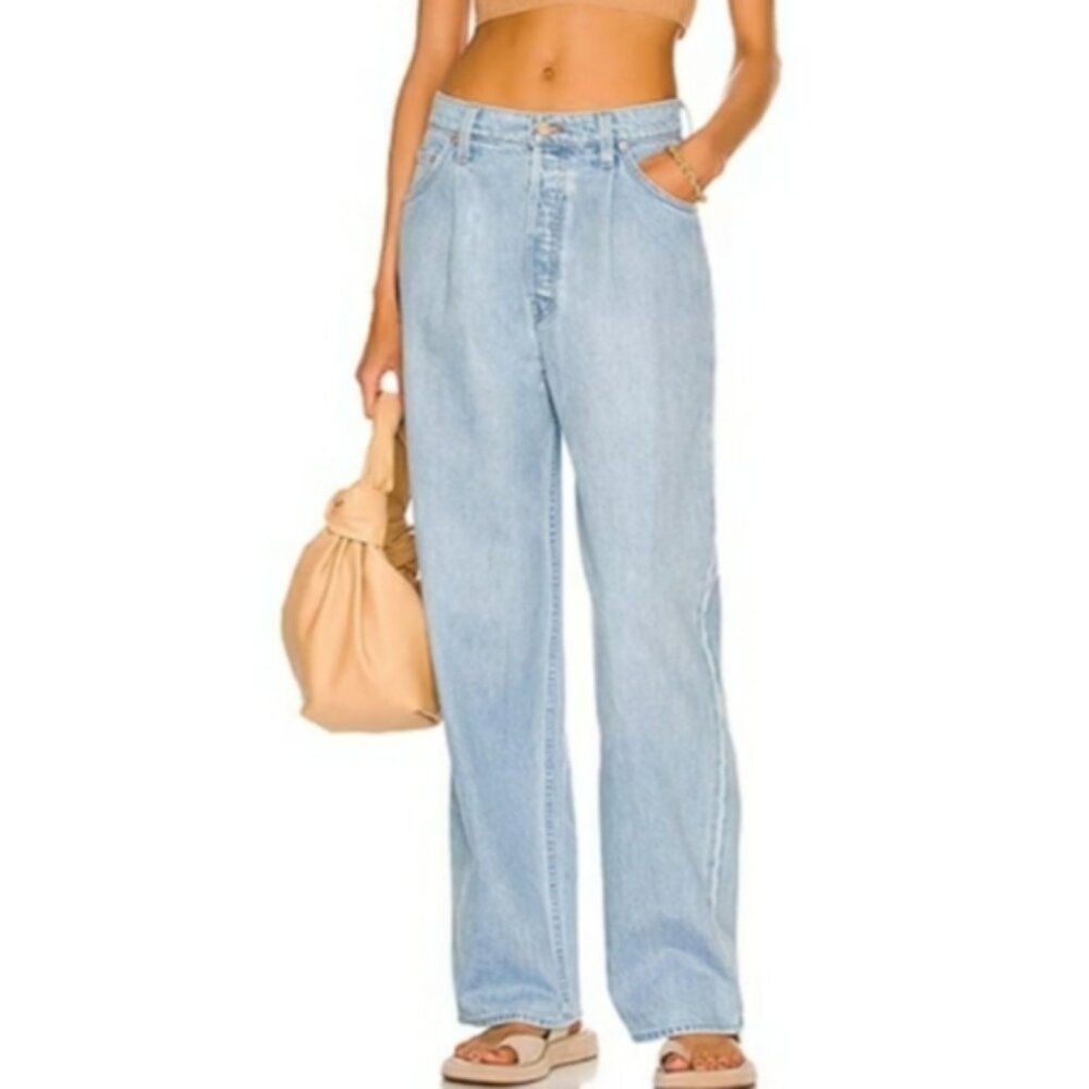 Snacks by Mother The Pleated Fun Dip Puddle Just a Nibble Straight Jeans Size 27 - Picture 1 of 15